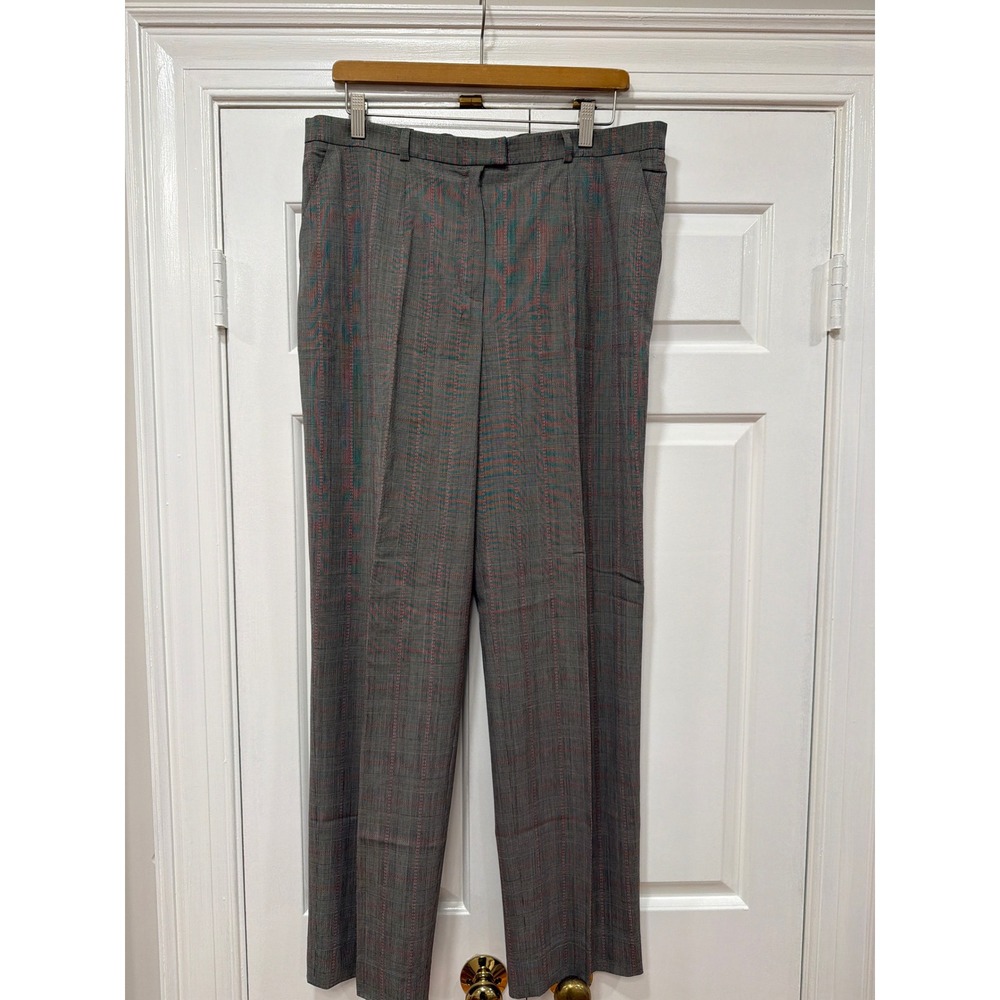 Escada Gray Glen Plaid Wool Blend Straight Leg Trousers Pants Women Size 44 (FR)